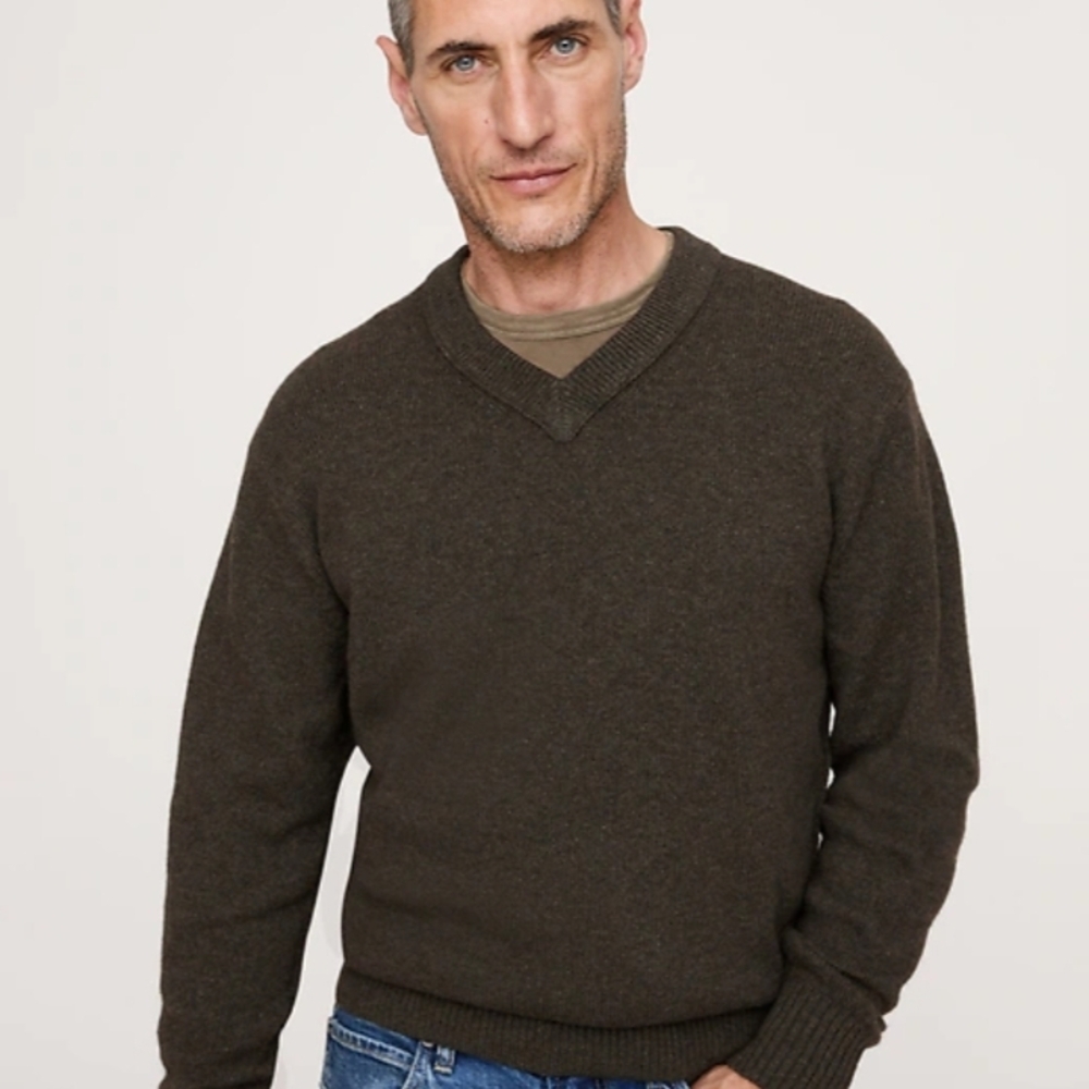 Banana Republic Men's Olive Green V-Neck Pullover Sweater 100% Merino Wool Small